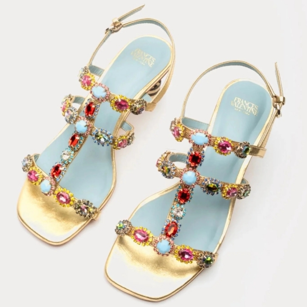 FRANCES VALENTINE KIKI Jeweled BLOCK HEEL DRESS Sandals 8.5M EXCELLENT! $495